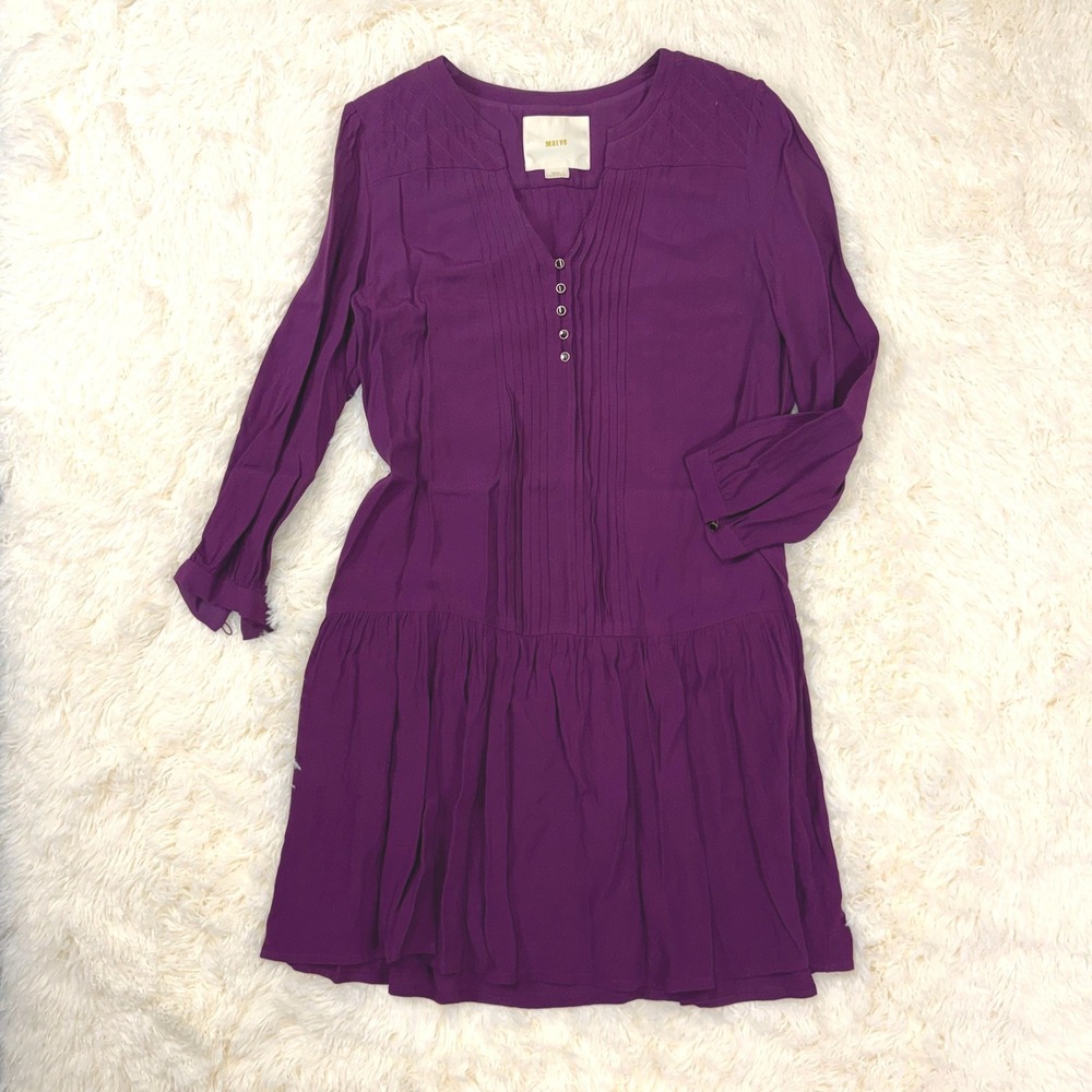 Anthropologie Maeve Galina Drop Waist Dress Women Small Purple Boho Plum Romance - Picture 2 of 6